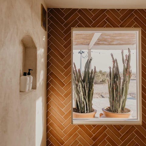 Enjoy a location so secluded you can admire the desert view from the shower