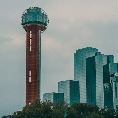 Reach new heights at the top of Reunion Tower, just a five-minute drive away