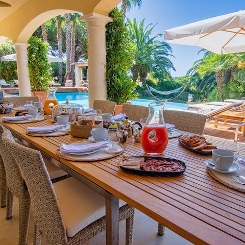 Lay the table for an alfresco breakfast on the covered terrace