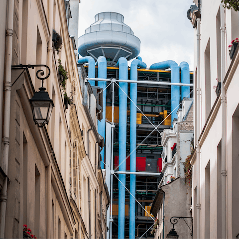 Visit the architectural and cultural marvel that is the Centre Pompidou – this monumental building is just a couple of minutes away 