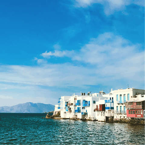 Drive ten minutes to Mykonos Town for the daytime dining or night-time adventures 