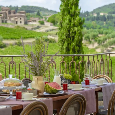 Share a meal of Lasagna and Chianti Classico out on the terrace