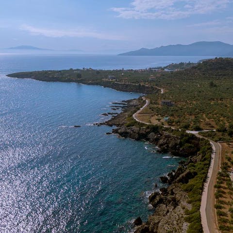 Stroll 800 metres up the Peloponnese coastline to Stoupa Beach