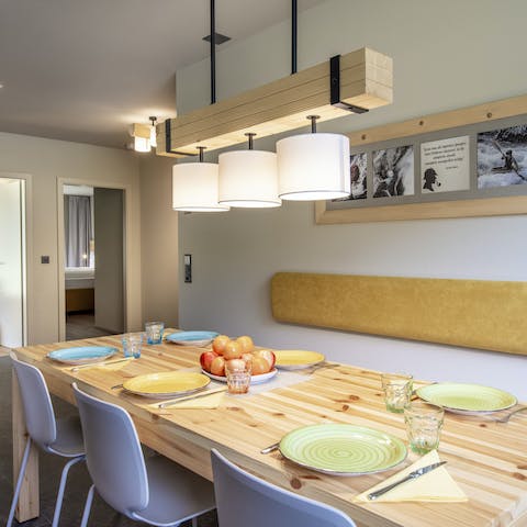 Set the table for a family feast in the bright dining area