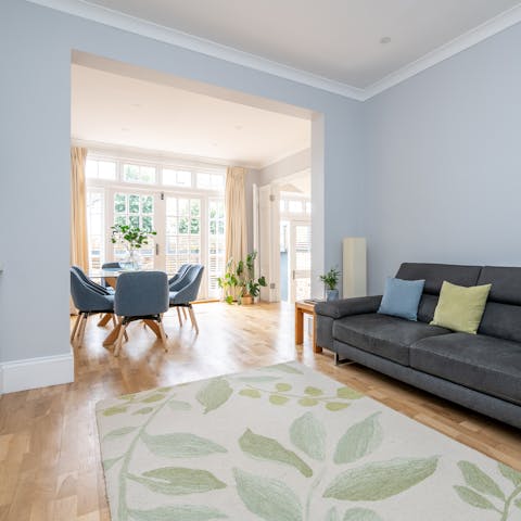 Enjoy a cuppa in the bright open-plan living and dining space