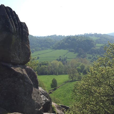 Take in the views over the Peak District National Park from Robin Hood's Stride, an ten-minute drive away