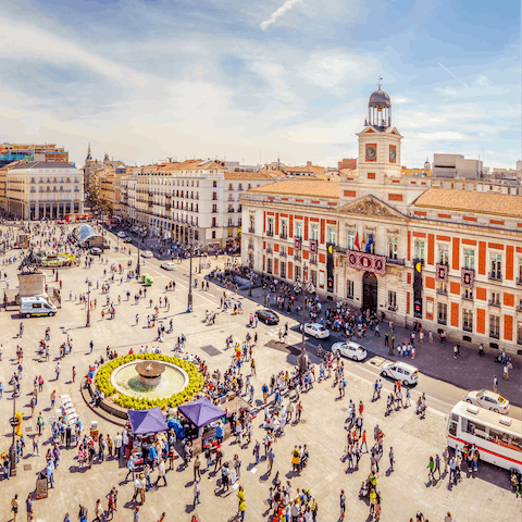Stay just a two-minute walk away from Puerta del Sol in the centre of Madrid