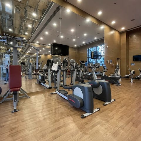 Wake up with a high-intensity workout in the on-site gym