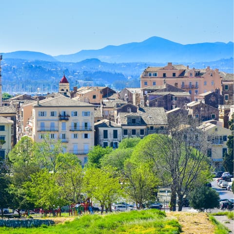 Visit the historical Corfu Town, just a twenty-nine-minute drive away