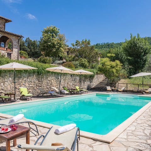 Bag a lounger by the Roman-style pool and soak up the rays