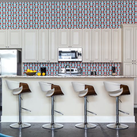 Gather your ensemble for breakfast at the chic bar