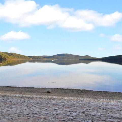 Hire a rowing boat and head out across Lake Solojärvi, a nine-minute walk away
