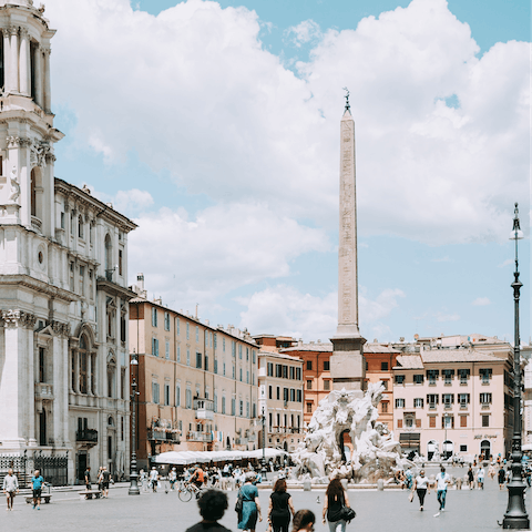 Marvel and the splendour of bustling Piazza Navona – 550m from your home