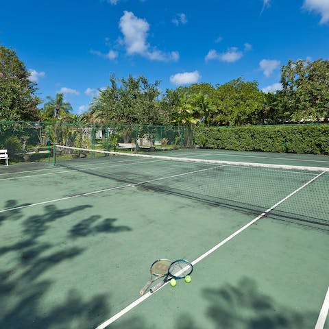 Hone your backhand on the private tennis court