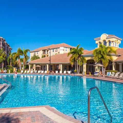 Head to the shared swimming pool to cool off from the Florida sun