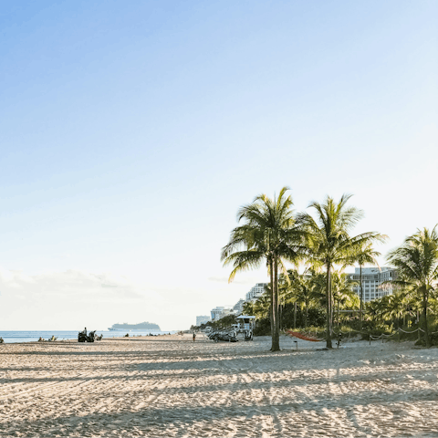 Relax on the golden sand of Fort Lauderdale Beach – you can walk there
