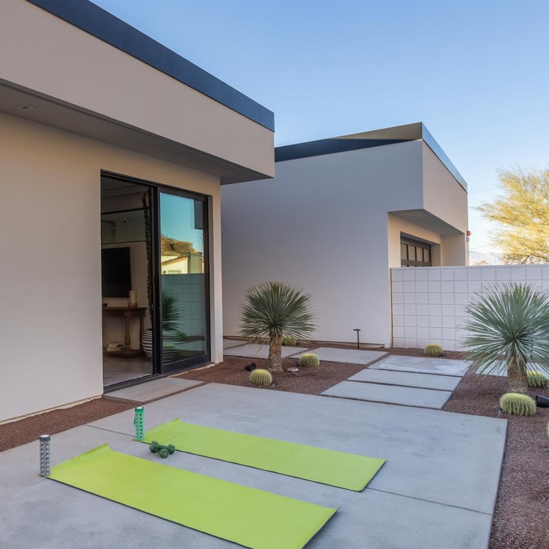 Find a moment of calm, practising yoga on the peaceful terrace