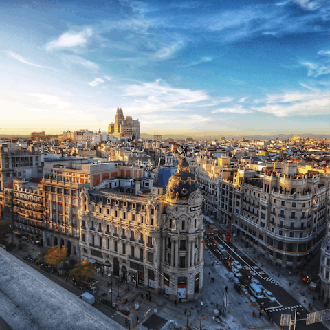 Stay in the heart of Madrid, within walking distance of the major sights
