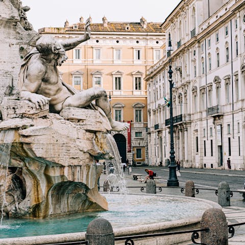 Explore Piazza Navona, a fifteen-minute stroll away