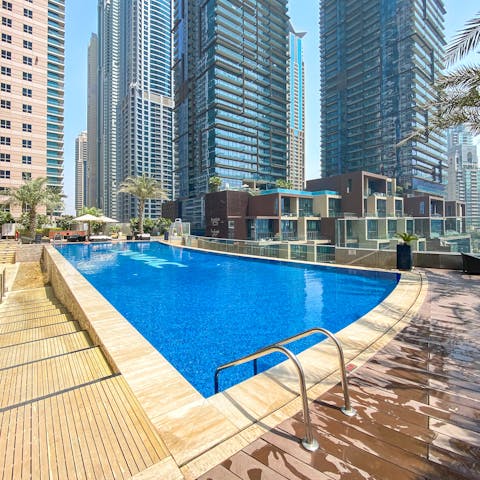 Cool off from the desert heat with a dip in the communal pool