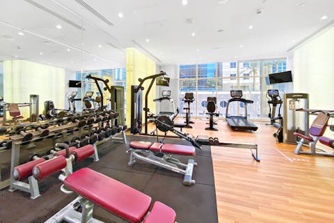 Choose between a weighted workout or a cardio session in the on-site gym