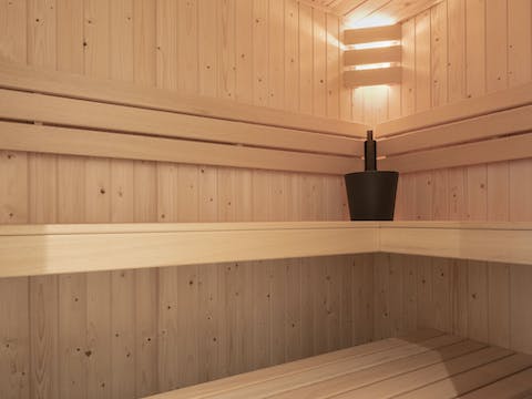 Spend time de-stressing and relaxing in your own sauna, the perfect place to switch off