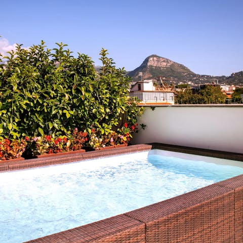 Enjoy refreshing dips in the private rooftop pool