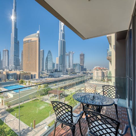 Gaze out at the iconic Burj Khalifa from your private balcony
