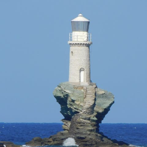 Visit Tourlitis Lighthouse – a short fifteen-minute walk away