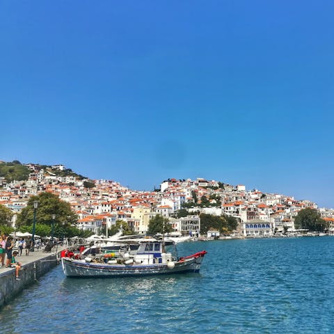 Sample the many restaurants and bars in the heart of Skopelos Town