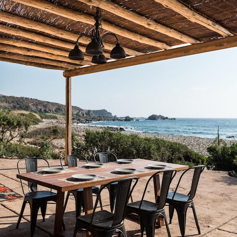 Look forward to dining alfresco accompanied by views of the glittering Mediterranean