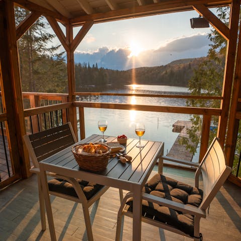 Enjoy sunset drinks on the deck or in the Nordic spa