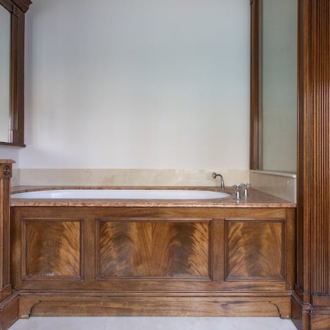 Sink into the old-fashioned bath for a long soak
