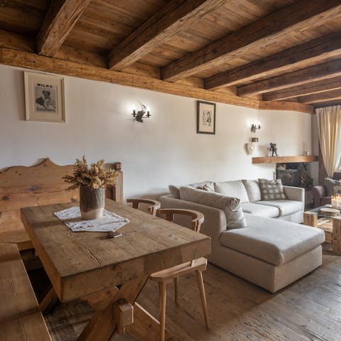 Put your feet up and relax in the rustic living quarters after a productive day