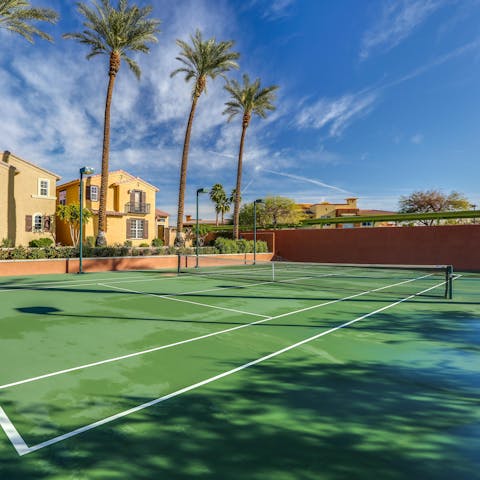 Warm up with a set, or two, of tennis on this court