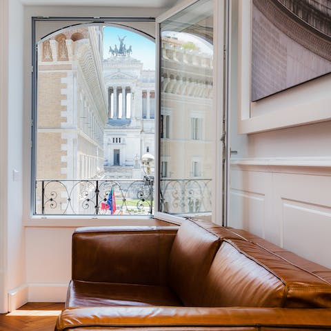 Take in unobstructed views of Piazza Venezia from the living room windows