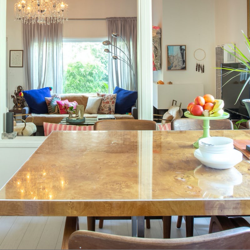 Dine at the beautiful Burled Wood dining table