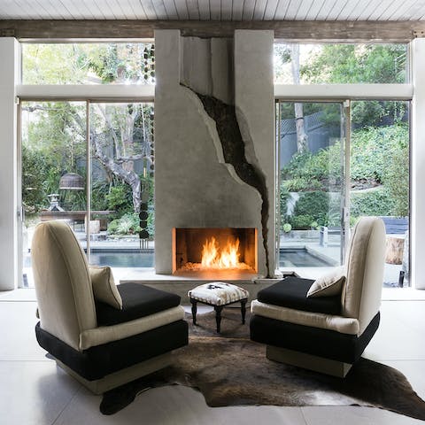 Gather around the fireplace on chilly days