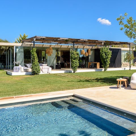 Step into the large private pool to cool down 