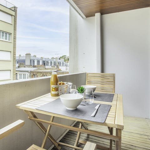 Enjoy croissants for breakfast on your private balcony