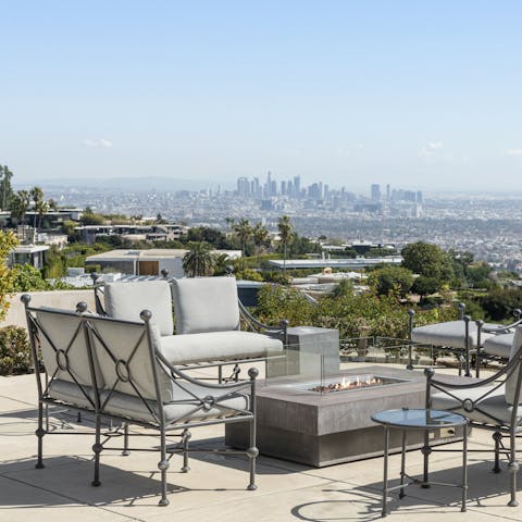 Point out LA landmarks while sitting around the fire pit