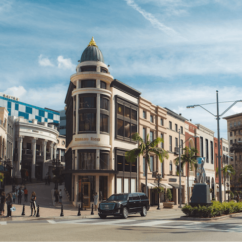 Go on a shopping spree on Rodeo Drive, less than ten minutes' drive away