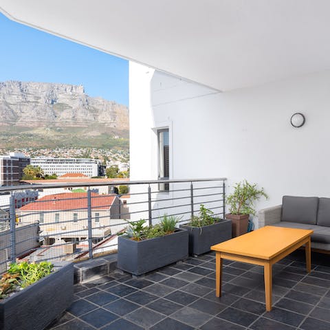 Take in the wonderful views of Table Mountain from the balcony 