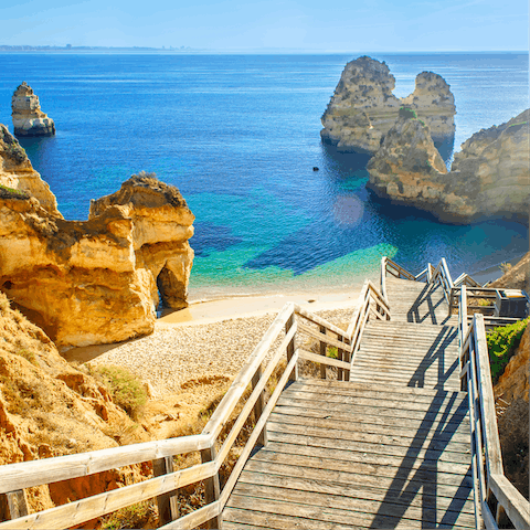 Uncover the Algarve's dramatic coastlines, the beach is just a ten-minute drive away