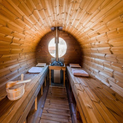 Step into the sauna to relax after an exhausting day exploring