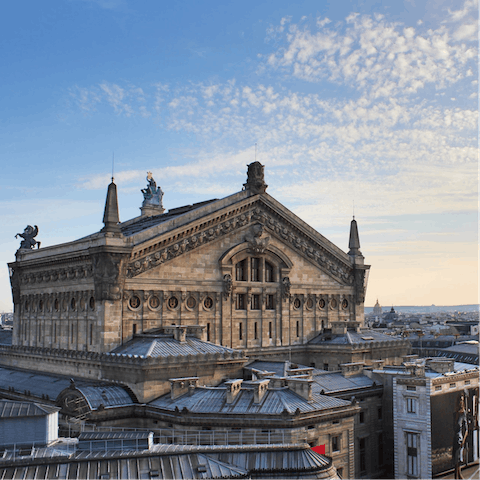 Visit the beautiful Opéra Garnier, a ten-minute walk away