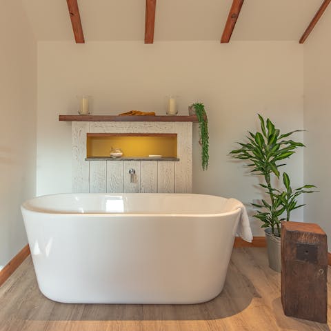 Soak away the morning in the freestanding bath – there’s room for two