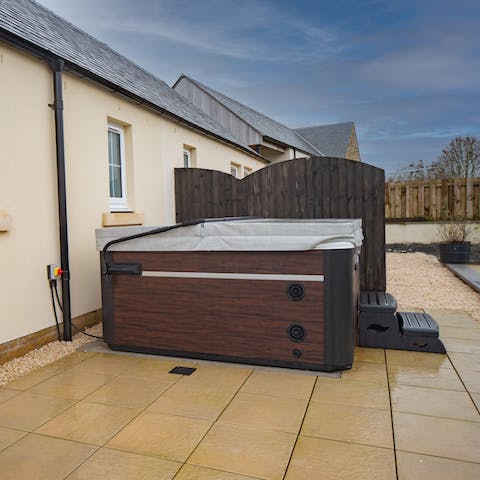 Unwind in the hot tub after a long day of hiking