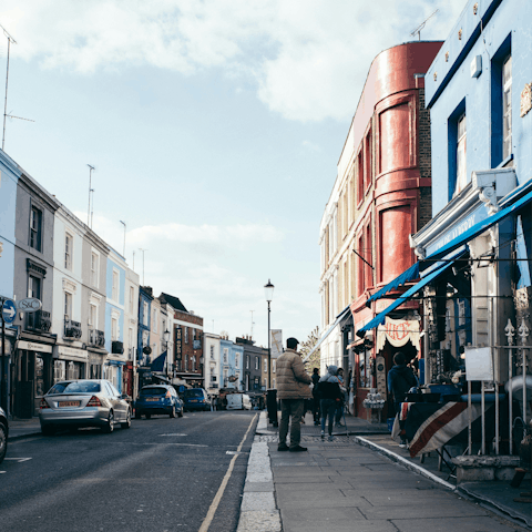 Discover Portobello Road, a three-minute walk away