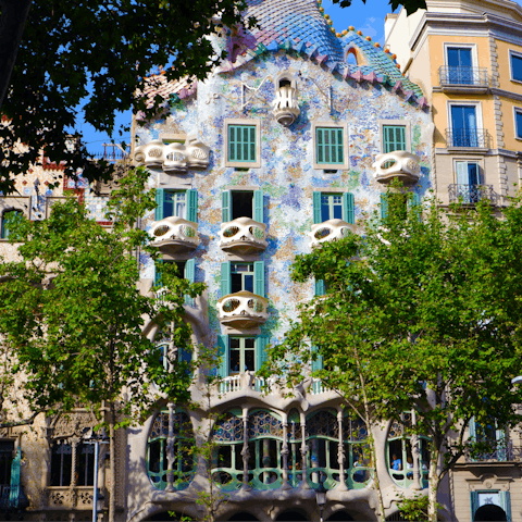 Visit Gaudi's Casa Battló, a fifteen-minute walk away